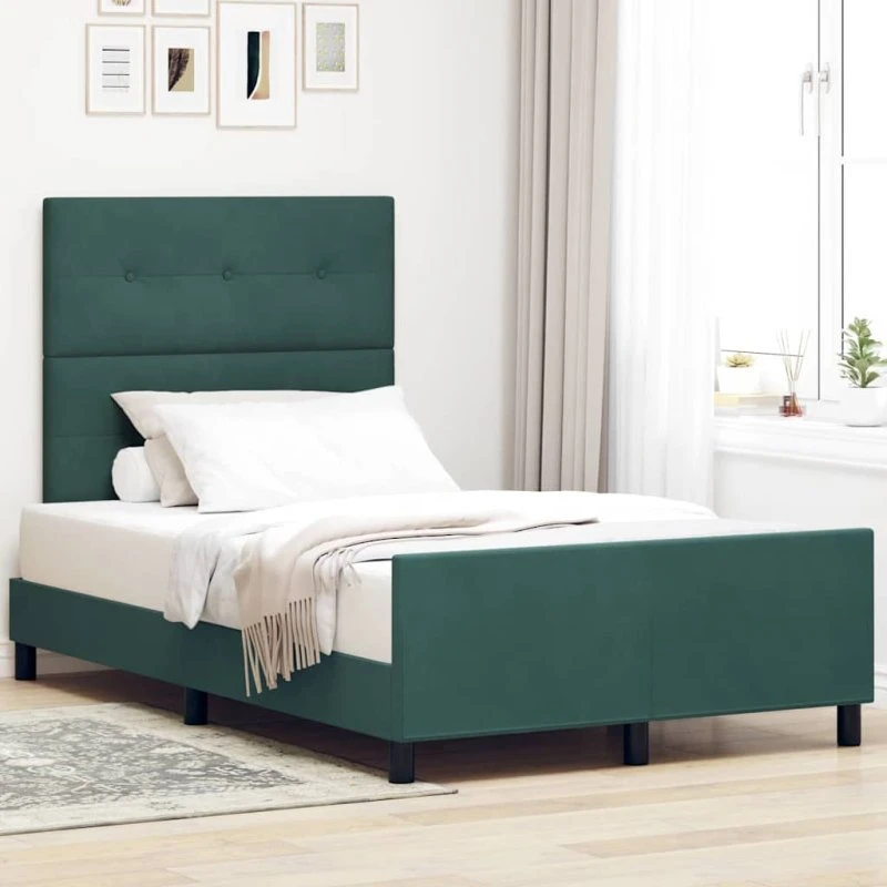 vidaXL Box spring seng med hovedgærde, Mørkegrøn, 120 x 200 cm, Fløjl