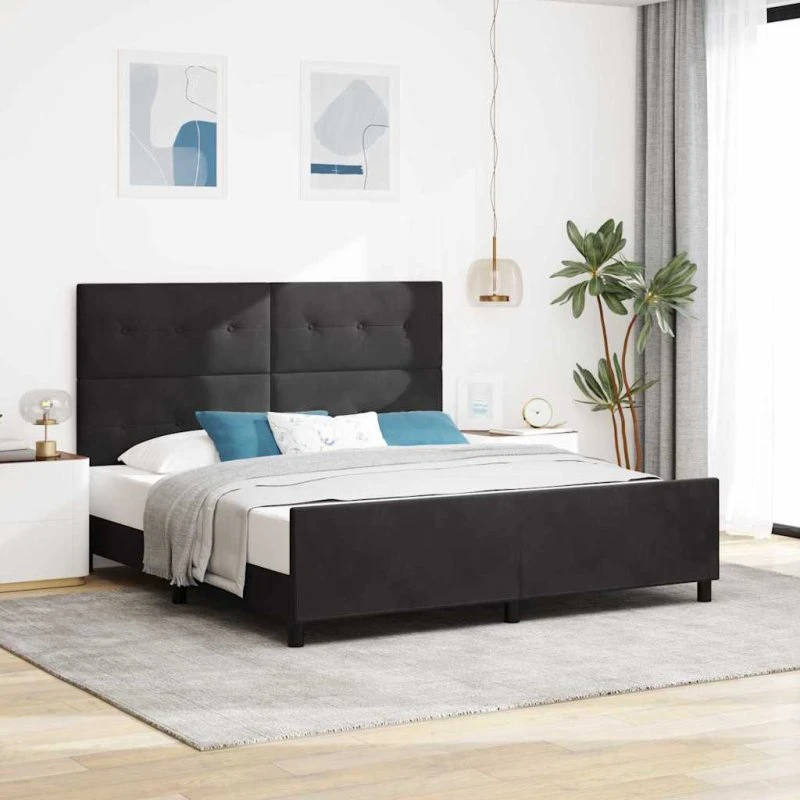 vidaXL Boxspring Seng med Hovedgærde, Sort 180 x 200 cm, Fløjl
