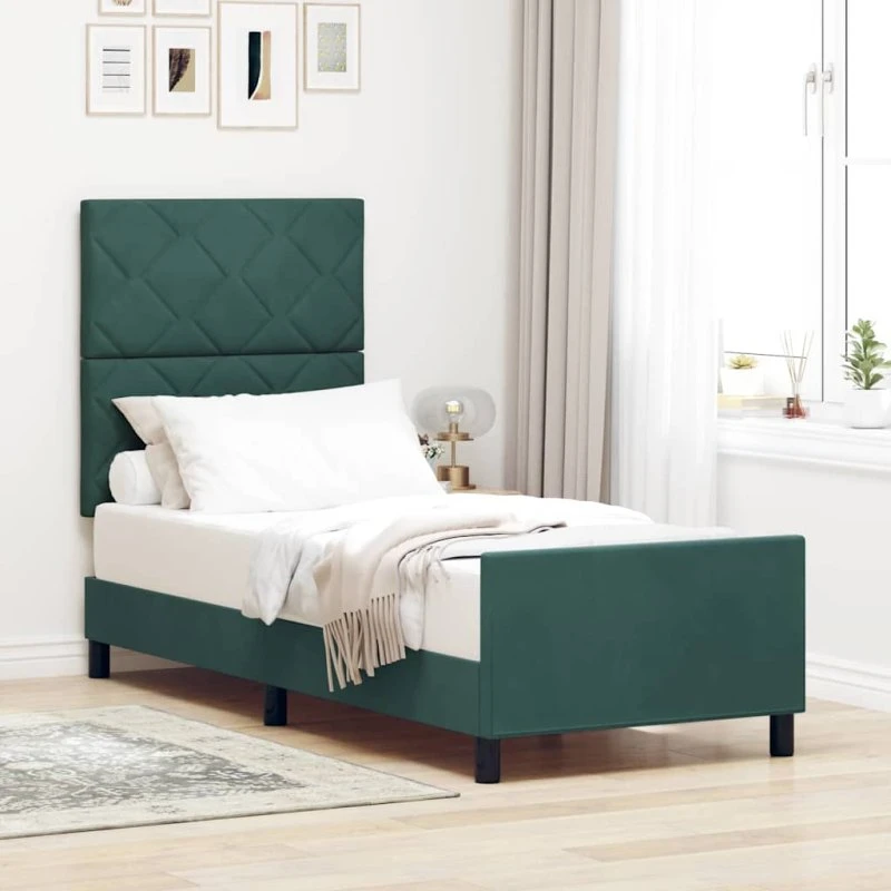 vidaXL Box spring seng med hovedgærde, mørkegrøn, 80 x 200 cm, fløjl