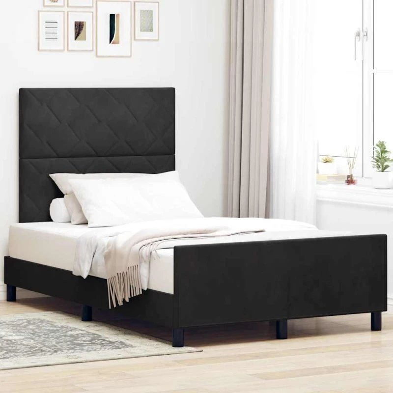 vidaXL Boxspring Seng med Hovedgærde, Sort 120 x 190 cm, Fløjl