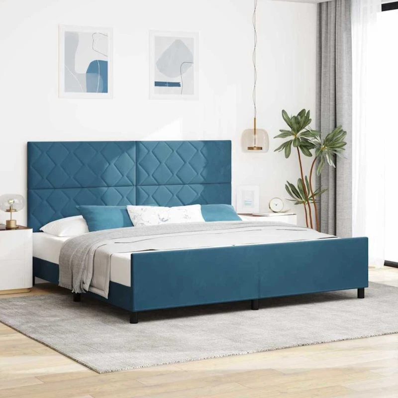 vidaXL Boxspring seng med hovedgærde, mørk blå, 200 x 200 cm, fløjl