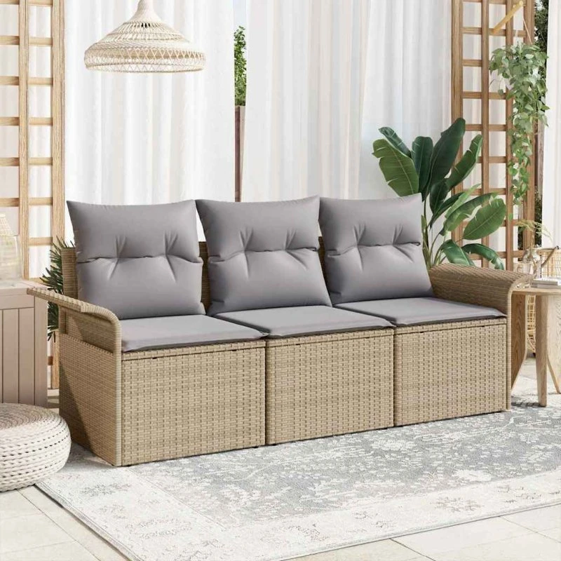vidaXL Havesofa Sæt 3 pcs Beige Poly rattan med opbevaring