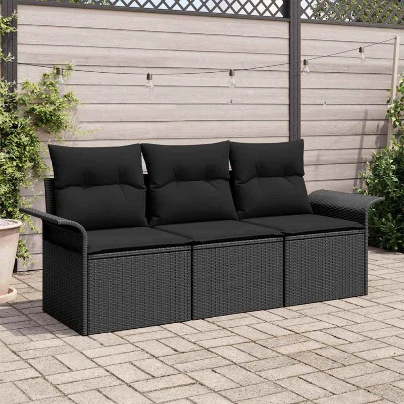 vidaXL Havesofa Sæt 3-pces Sort Poly rattan med opbevaring