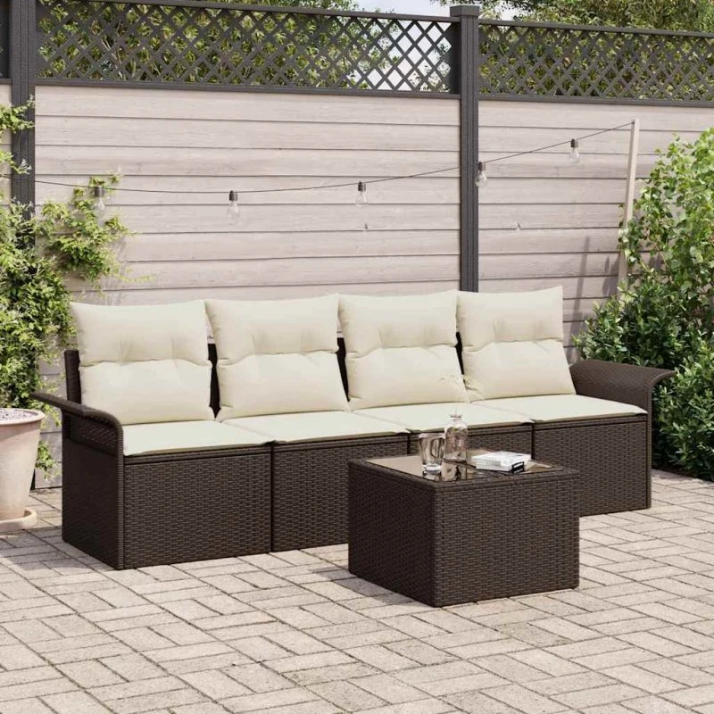 vidaXL Havesofa Sæt 5-pcs Brun/Creme Polyrattan med Stålramme
