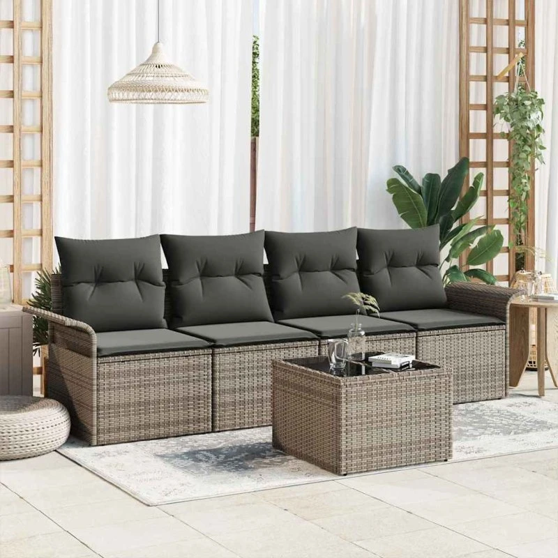 vidaXL Havesofa Sæt 5-pces Grå Polyrattan med Opbevaring