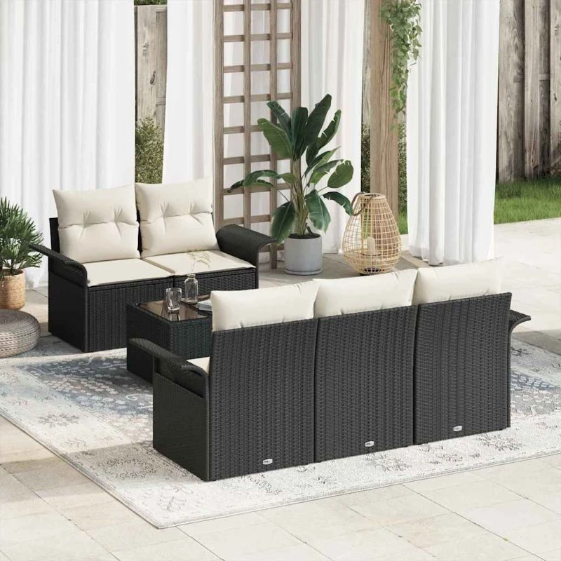 vidaXL Havesofa Sæt 6 stk Sort og Cream 55 x 55 x 37 cm