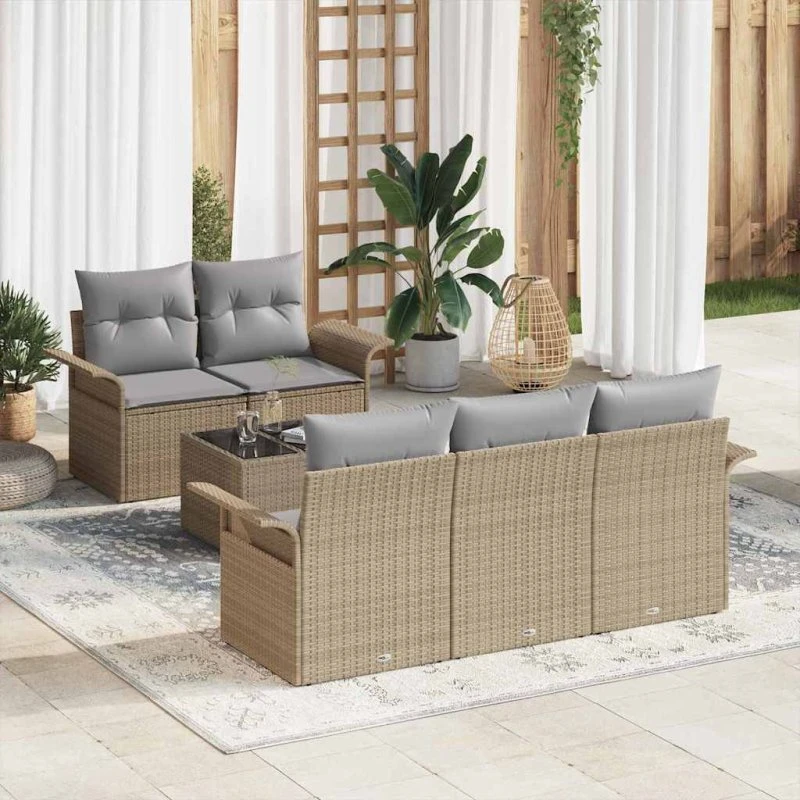 vidaXL Havesofa Sæt 6 stk Beige/Grå 55x55x37 cm