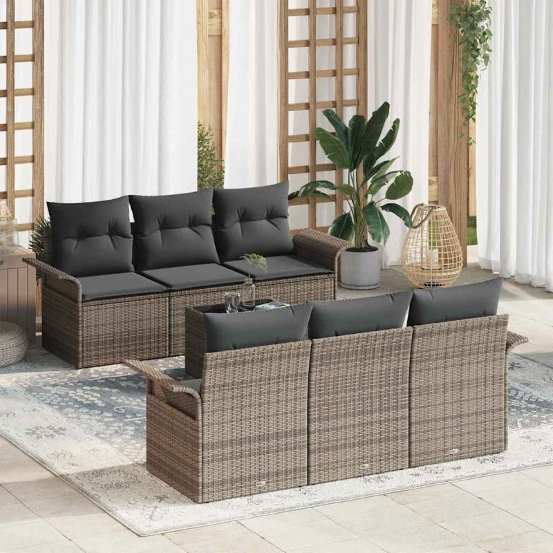 vidaXL Havesofa Sæt 7 pc Grå Poly Rattan med Opbevaring