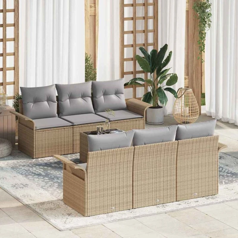 vidaXL Havesofa Sæt 7 pc Beige/Grå Poly Rattan
