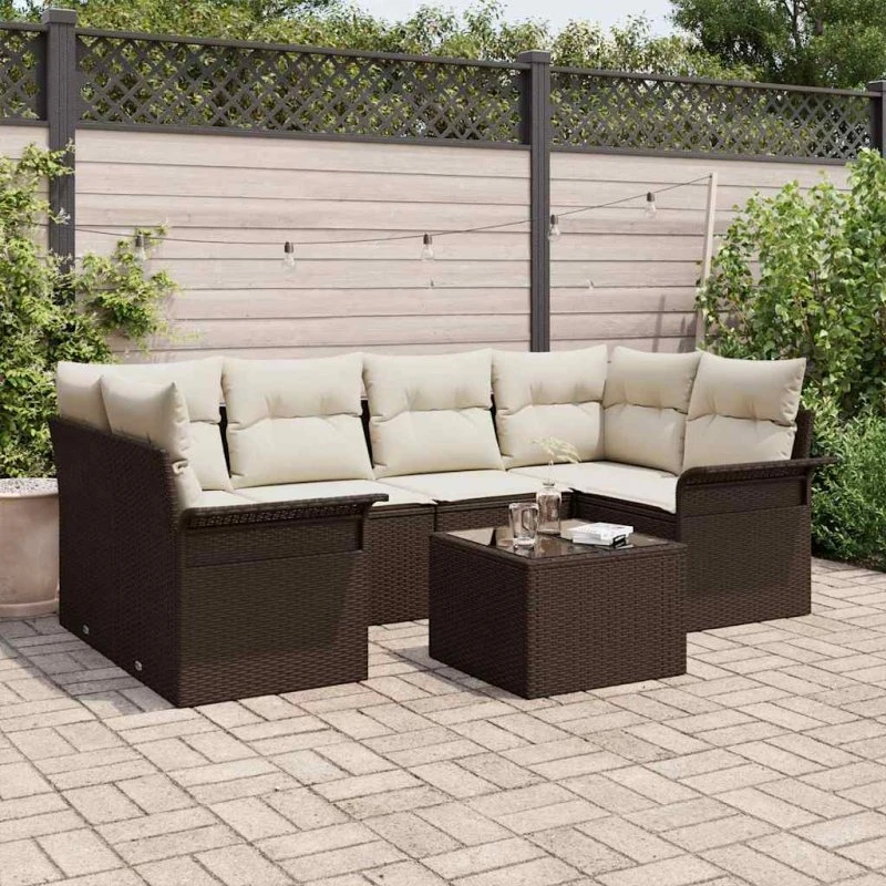 vidaXL Havesofa Sæt 7 del 55x55x37 cm Brun/Creme Polyrattan