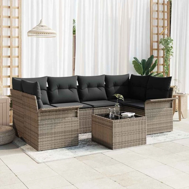 vidaXL Havesofa Sæt 7 Deler Grå Polyrattan 55 x 55 x 37 cm