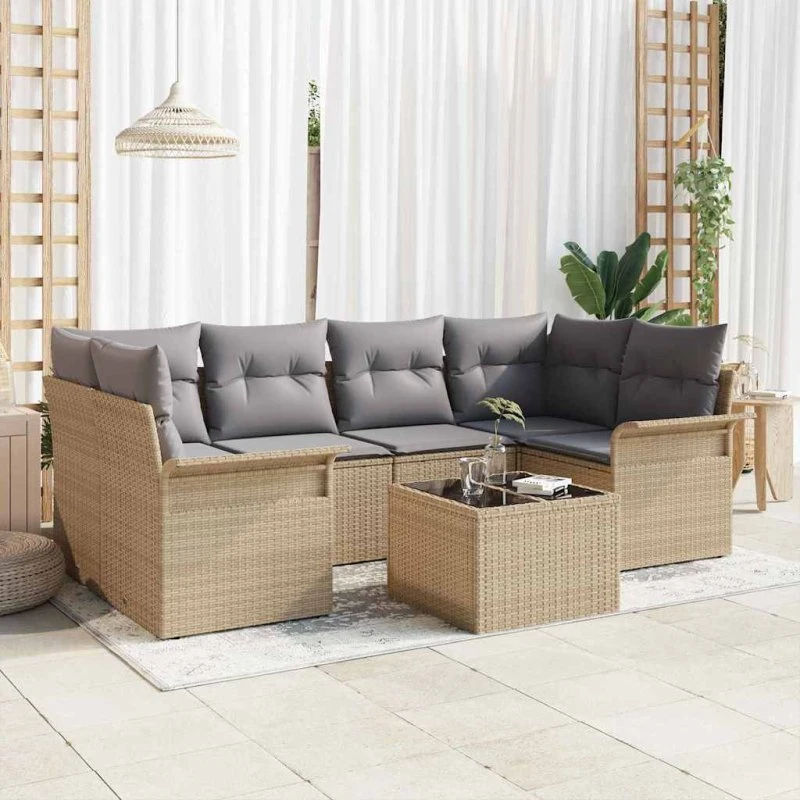 vidaXL Havesofa Sæt 7 stk Beige og Grå 55x55x37 cm Polyrattan