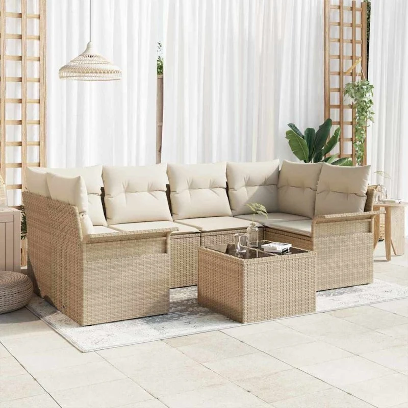 vidaXL Havesofa Sæt 7 del, beige og creme, 55 x 55 x 37 cm, polyrattan