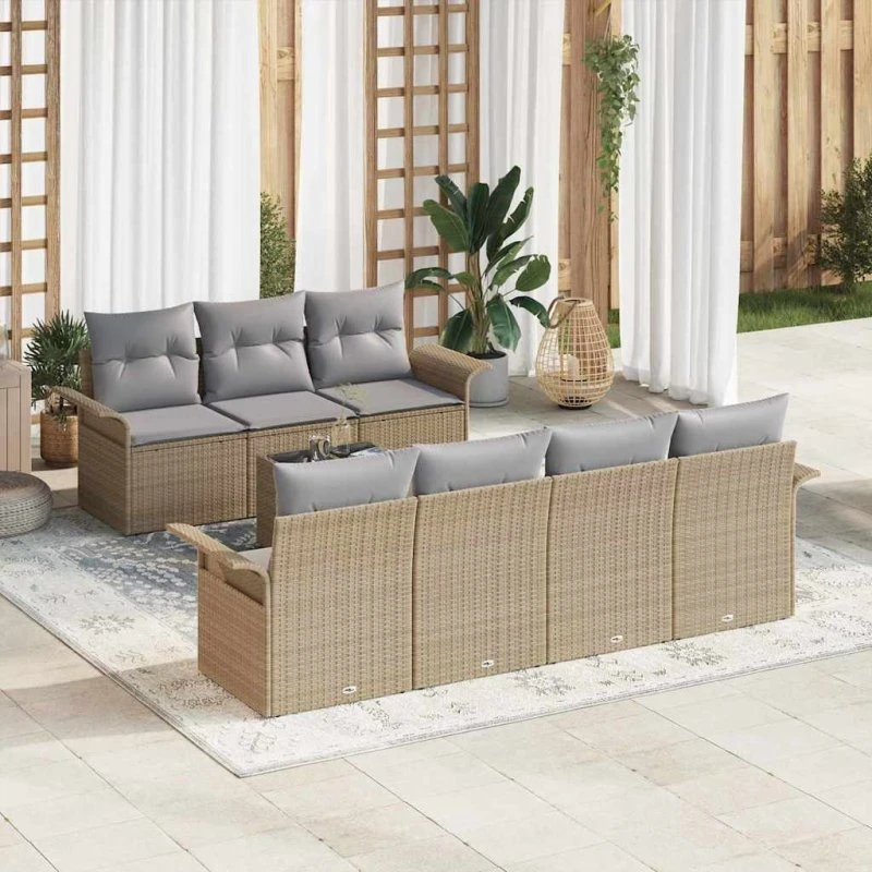 vidaXL Havesofa Sæt 8 pcs Beige/Grå Poly Rattan