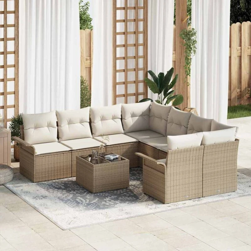 vidaXL Havesofa Sæt 9 pc Beige/Creme Polyrattan med Stål og Glas