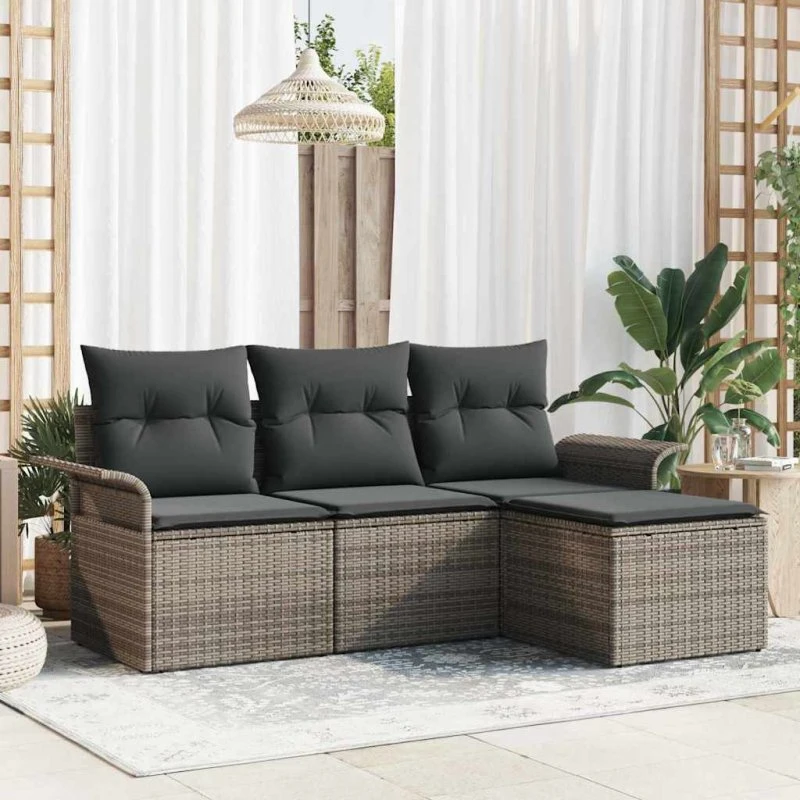 vidaXL Havesofa Sæt 4 pc Grå Poly Rattan med Opbevaring