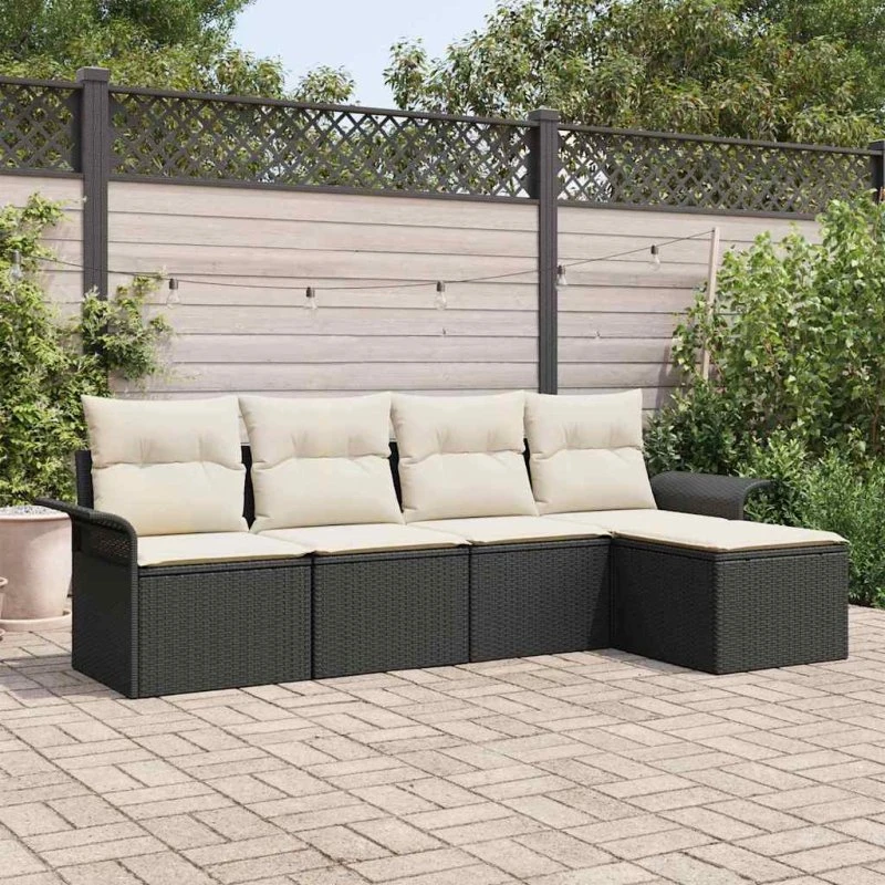 vidaXL Havesofa Sæt 5-pc med Opbevaring, Sort Poly Rattan