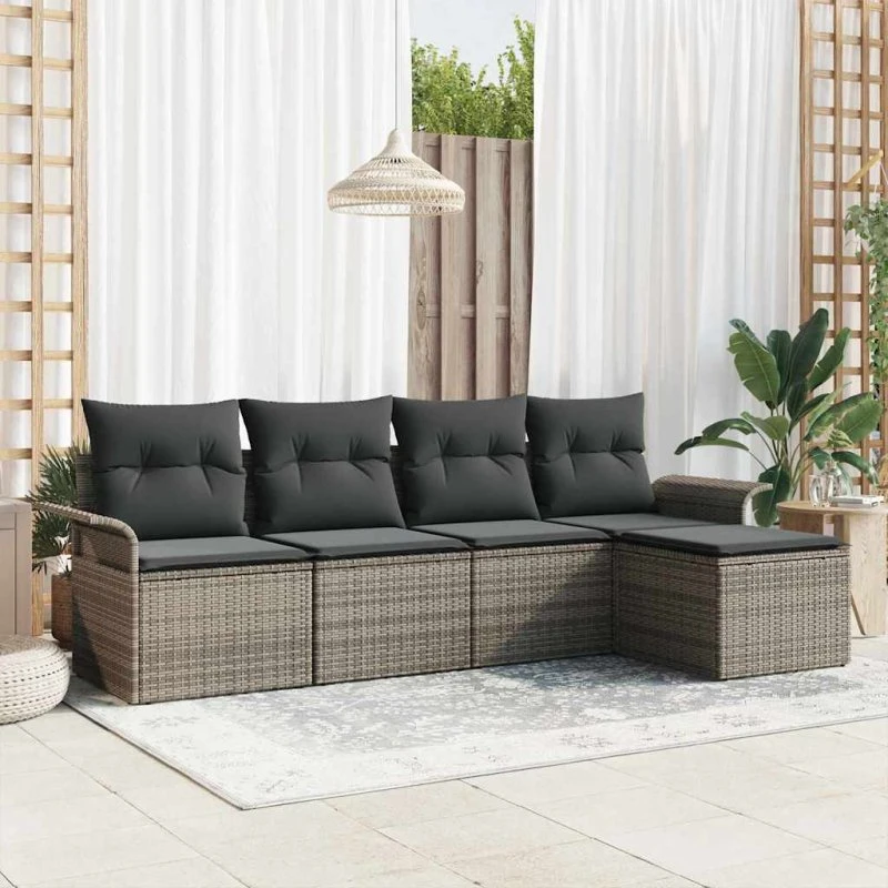 vidaXL Havesofa Sæt 5-pcs Grå Poly Rattan med Opbevaring
