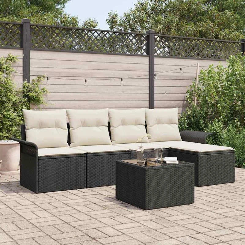 vidaXL Havesofa Sæt 6-del, Sort Poly rattan med Opbevaring