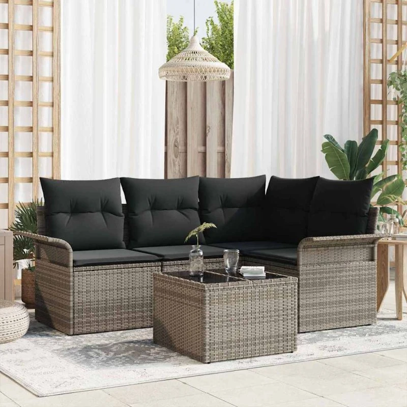vidaXL Havesofa Sæt 5 pcs Grå Poly rattan med opbevaring