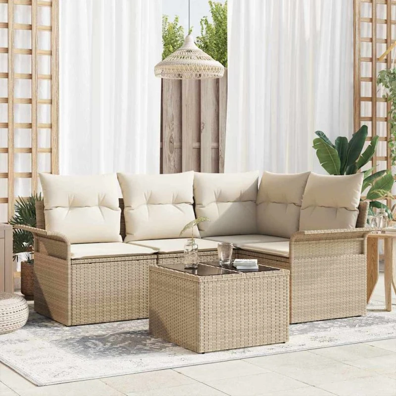 vidaXL Havesofa Sæt 5-pcs Beige Poly rattan med opbevaring