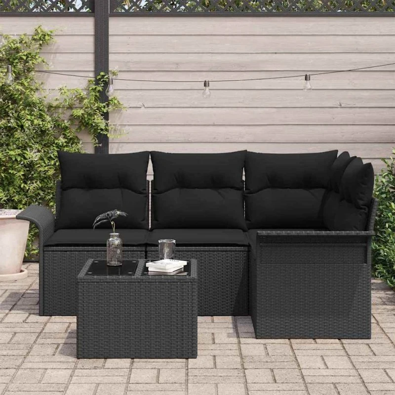vidaXL Havesofa Sæt 5-pcs Sort Poly rattan med Opbevaring
