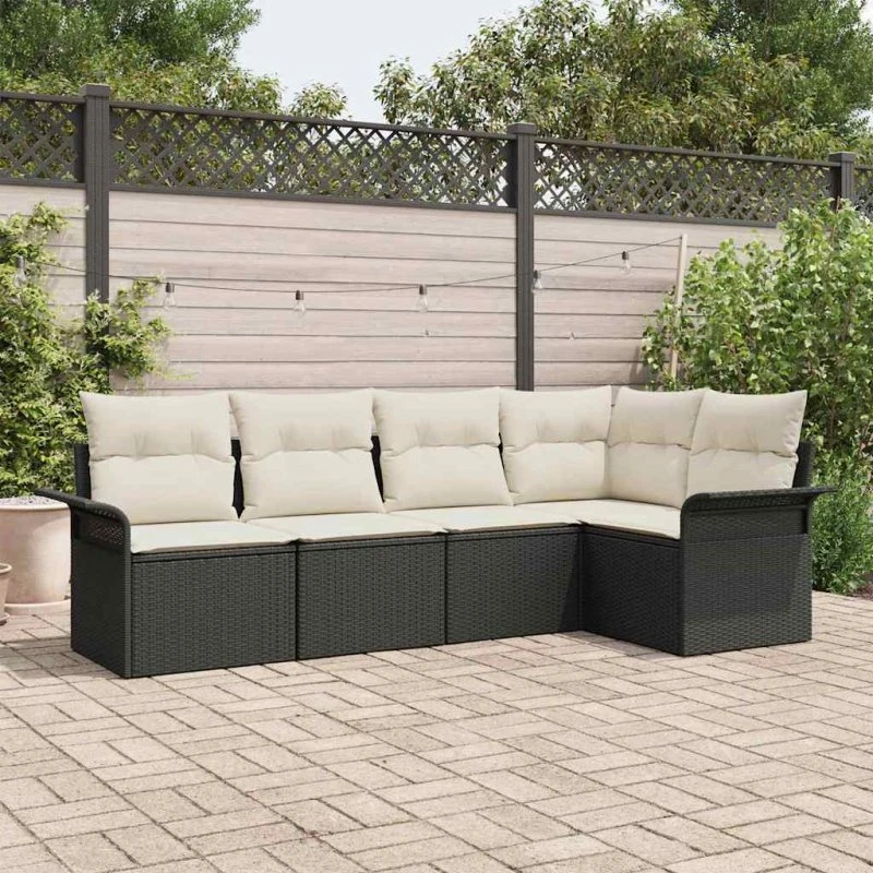 vidaXL Havesofa Sæt 5 pcs med opbevaring, Sort polyrattan