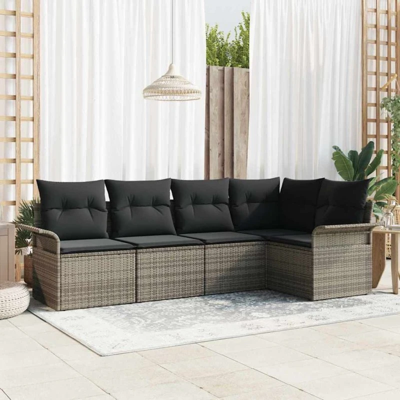 vidaXL Havesofa Sæt 5 pcs Grå Poly rattan med Opbevaring