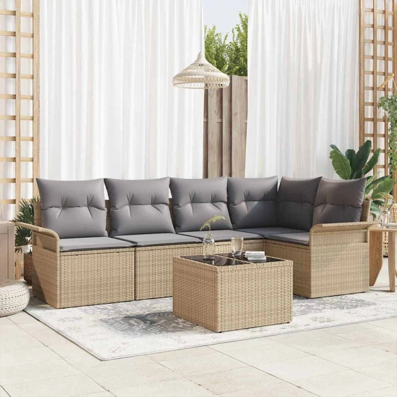 vidaXL Havesofa Sæt 6 pc Beige Poly rattan med opbevaring
