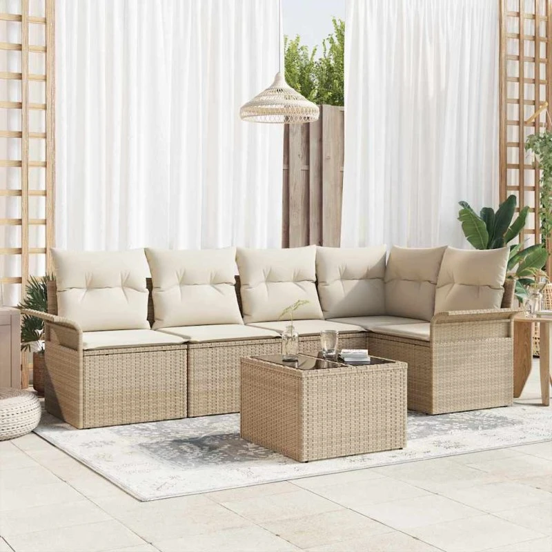 vidaXL Havesofa Sæt 6 stk Beige Poly rattan med opbevaring