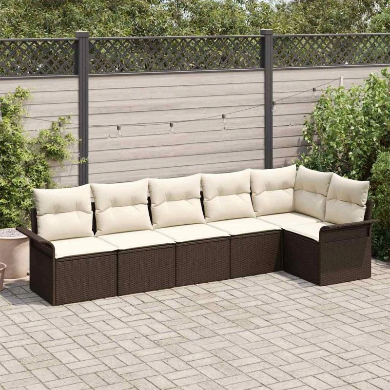 vidaXL Havesofa Sæt 6 stk Brun Poly rattan med opbevaring