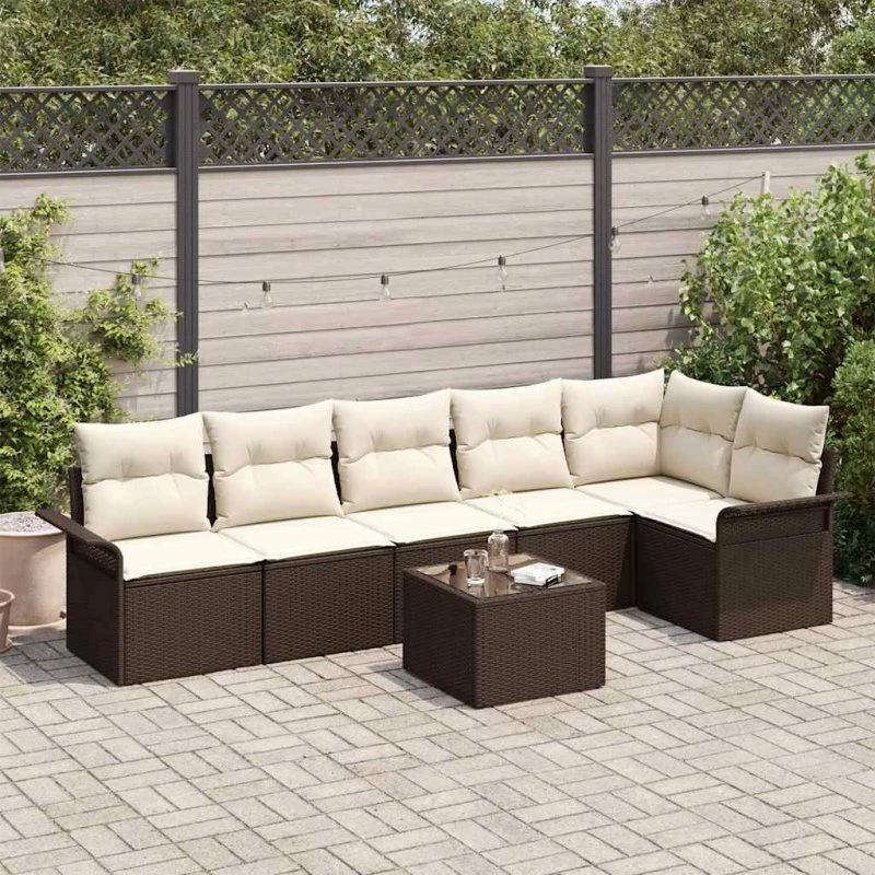 vidaXL Havesofa Sæt 7 pc Brun Poly rattan med opbevaring