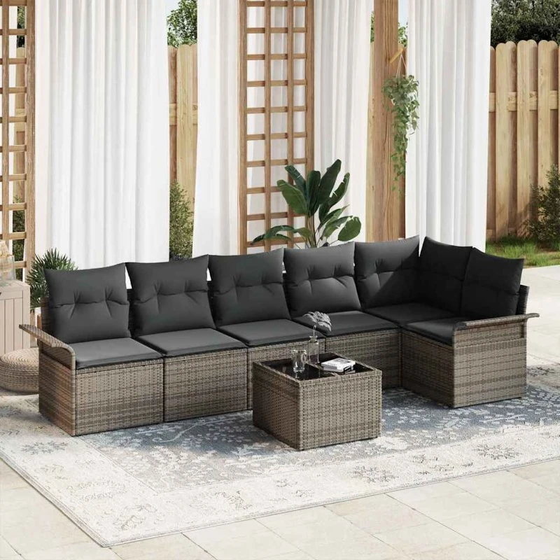 vidaXL Havesofa Sæt 7 pc Grå Poly rattan med Opbevaring