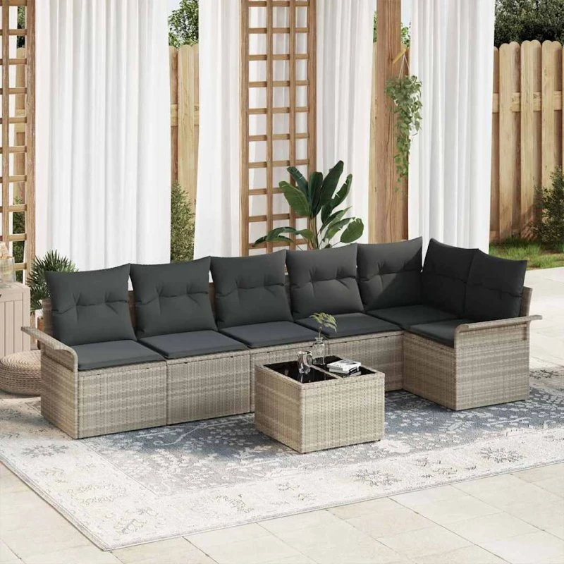vidaXL Havesofa Sæt 7 stk Lysegrå Poly rattan med opbevaring