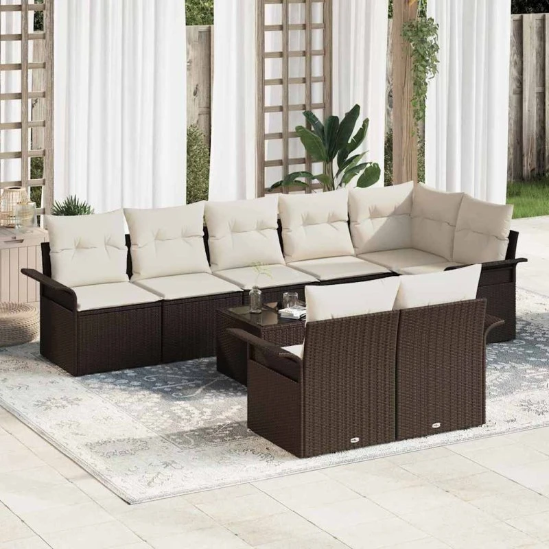vidaXL Havesofa Sæt 9 pcs Brun Poly rattan med opbevaring