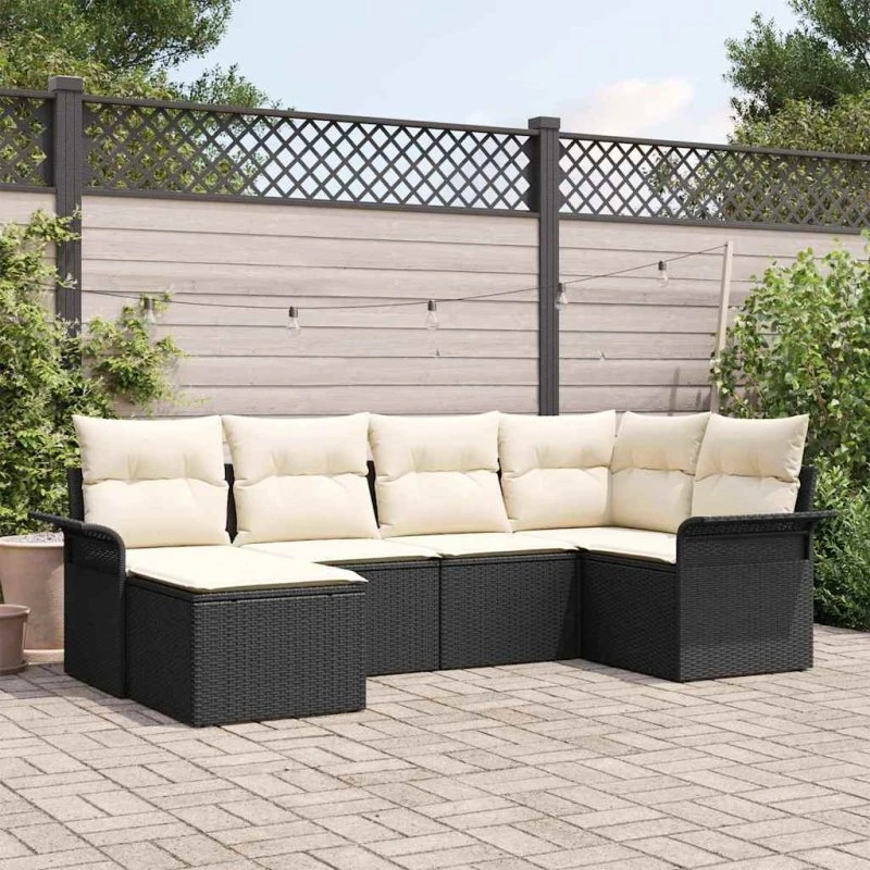 vidaXL Havesofa Sæt 6-del med opbevaring, Sort polyrattan