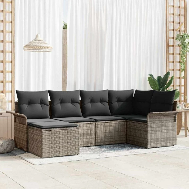 vidaXL Havesofa Sæt 6-del med opbevaring Grå polyrattan
