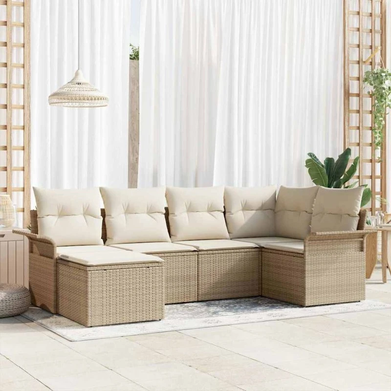 vidaXL Havesofa Sæt 6-del med opbevaring Beige polyrattan