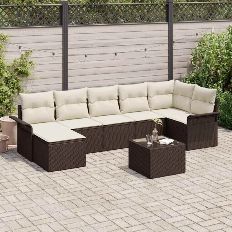 vidaXL Havesofa Sæt 8 pc Brun Poly rattan med opbevaring