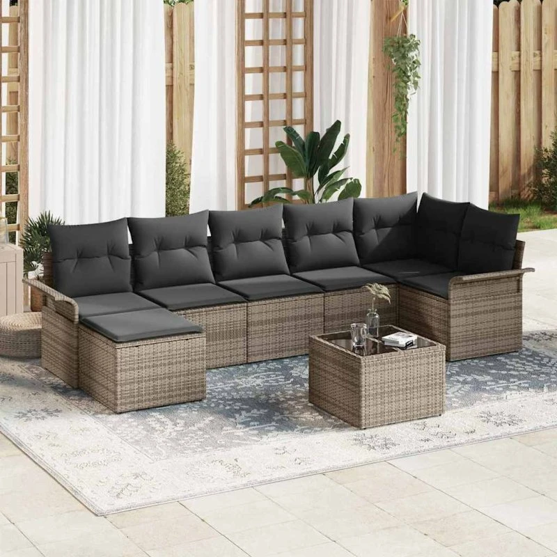 vidaXL Havesofa Sæt 8 stk Grå Poly Rattan med Opbevaring