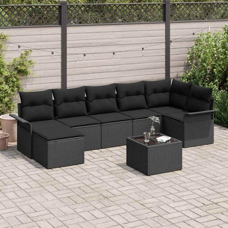 vidaXL Havesofa Sæt 8 pc Sort Poly rattan med Opbevaring
