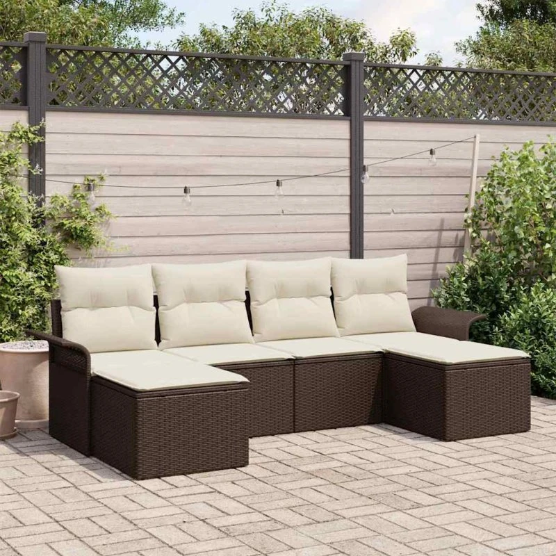 vidaXL Havesofa Sæt 6 pc Brun Poly rattan med opbevaring