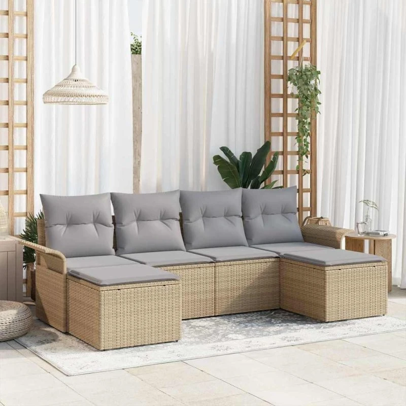 vidaXL Havesofa Sæt 6 pc Beige Poly rattan med opbevaring