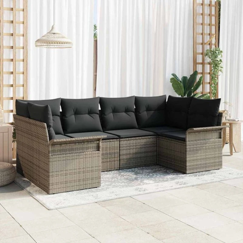 vidaXL Havesofa Sæt 6 stk Grå Poly rattan med Opbevaring