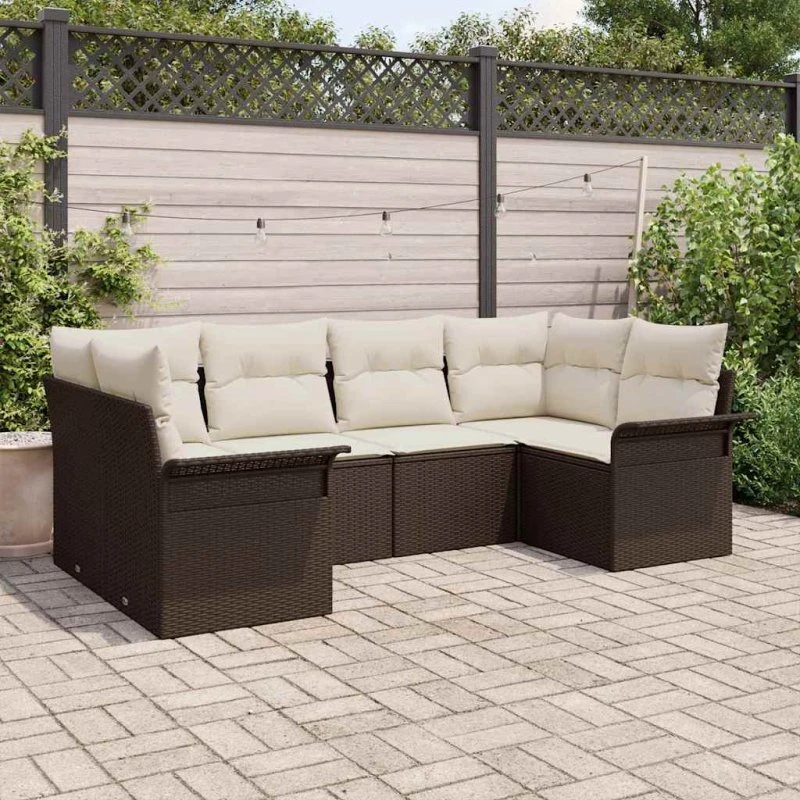 vidaXL Havesofa Sæt 6 stk Brun Poly rattan med opbevaring