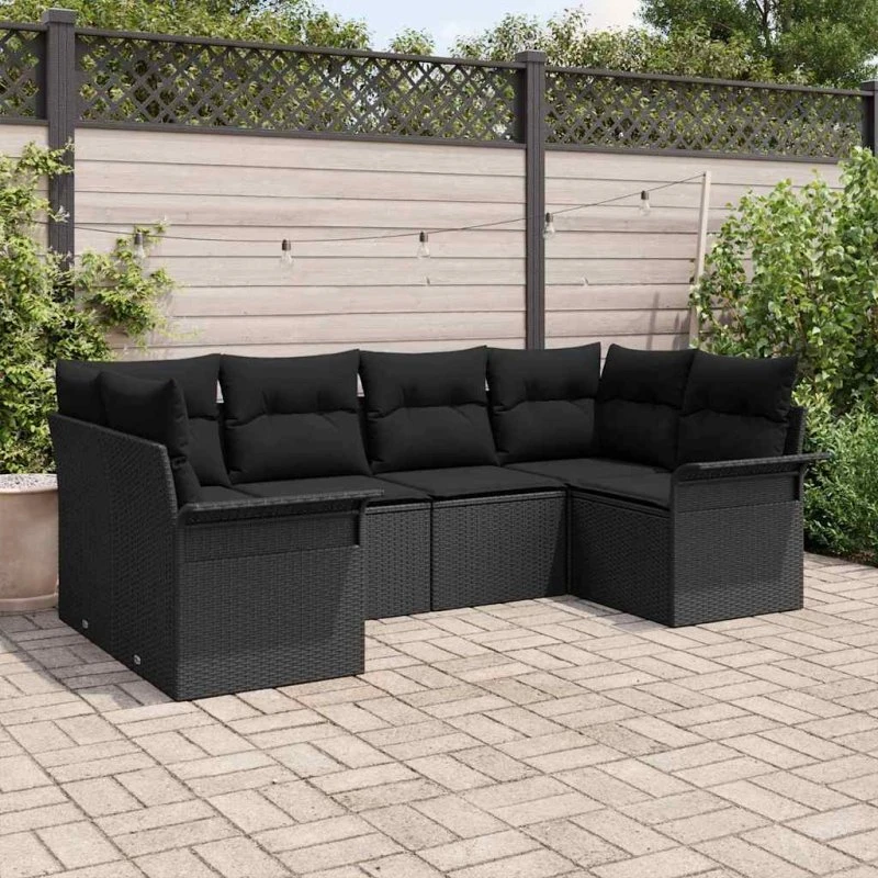 vidaXL Havesofa Sæt 6 stk Sort Poly rattan med opbevaring