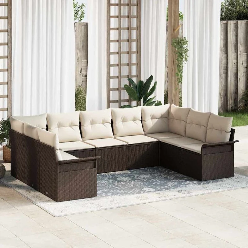 vidaXL Havesofa Sæt 9 pcs Brun Poly rattan med opbevaring