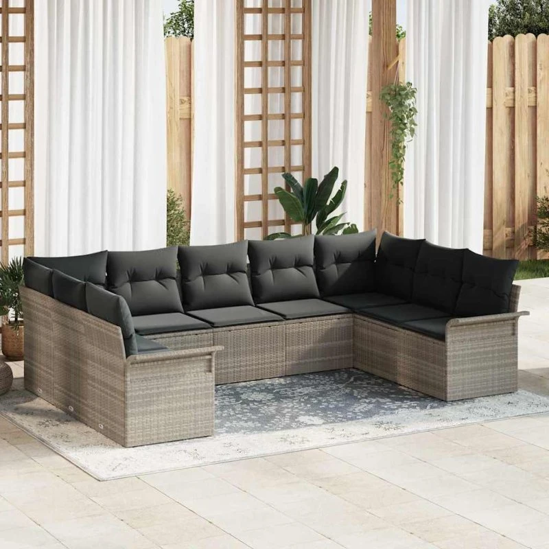 vidaXL Havesofa Sæt 9 pcs Lysegrå Poly rattan med opbevaring