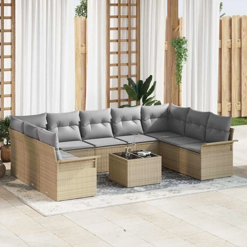 vidaXL Havesofa Sæt 10 pc Sort Poly rattan med opbevaring