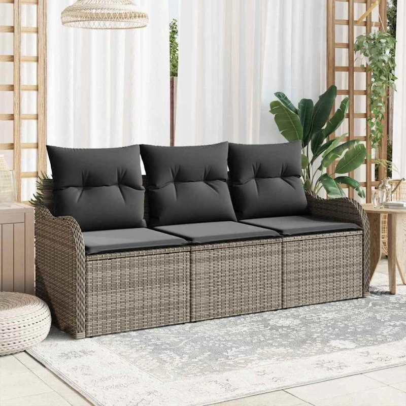 vidaXL Havesofa Sæt 3-deligt Grå Poly rattan med Opbevaring